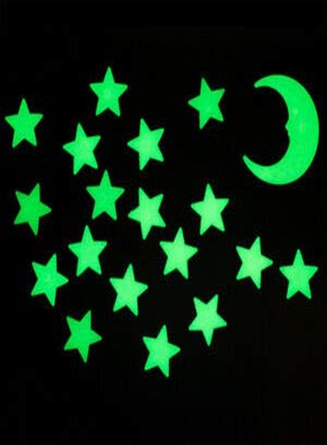 Sage Square Radium Green Color Fluorescent Night Glow in The Dark Star Wall Sticker for Kids Room and Living Room (Pack of 28) (Moon & Star) - Image 4